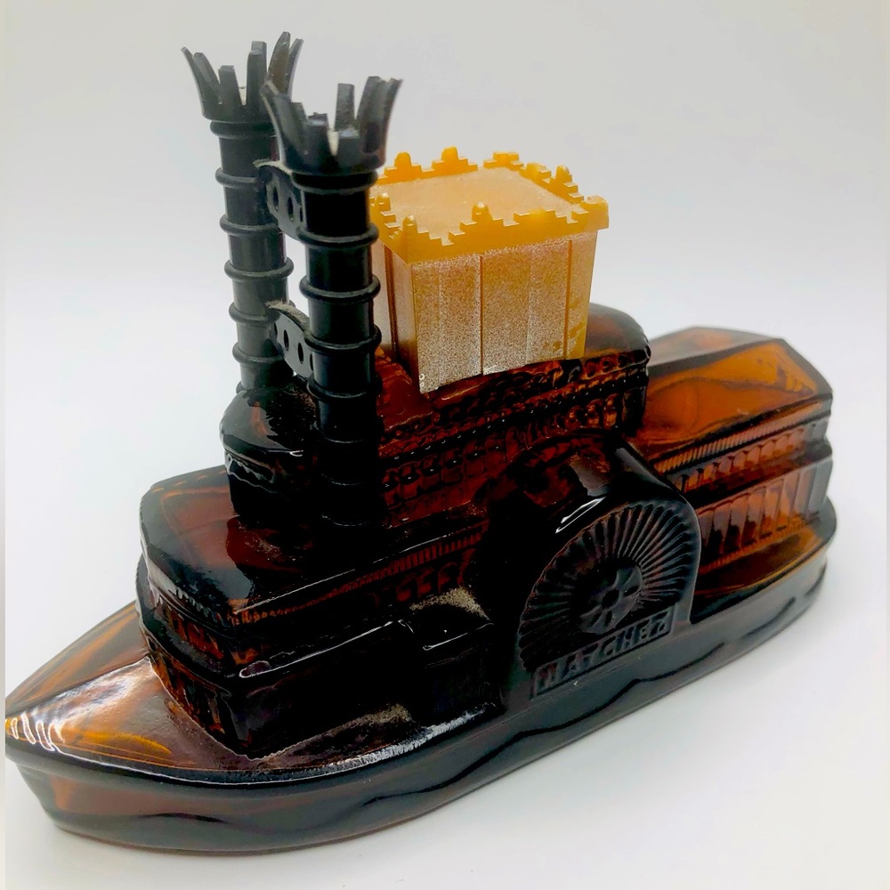 Vintage Avon amber glass wild country river boat